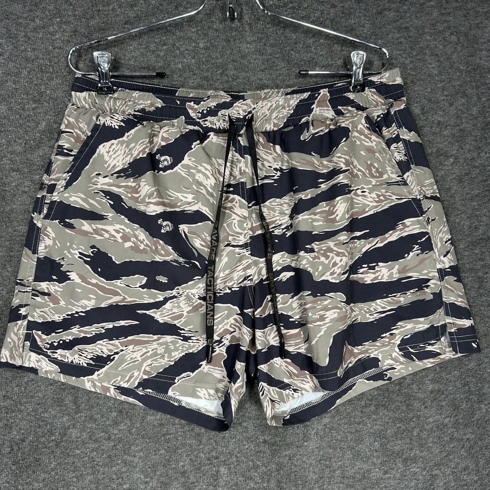 Savage Tacticians Swim Shorts Mens M Tiger Stripe Camo Lined 5" inseam